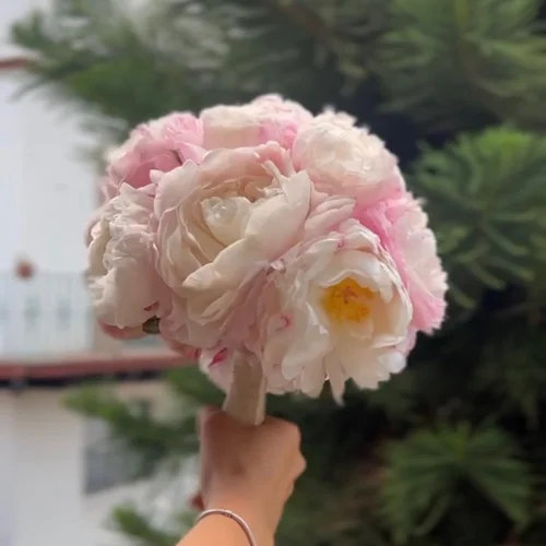 Bouquet redondo con rosas y ranúnculos